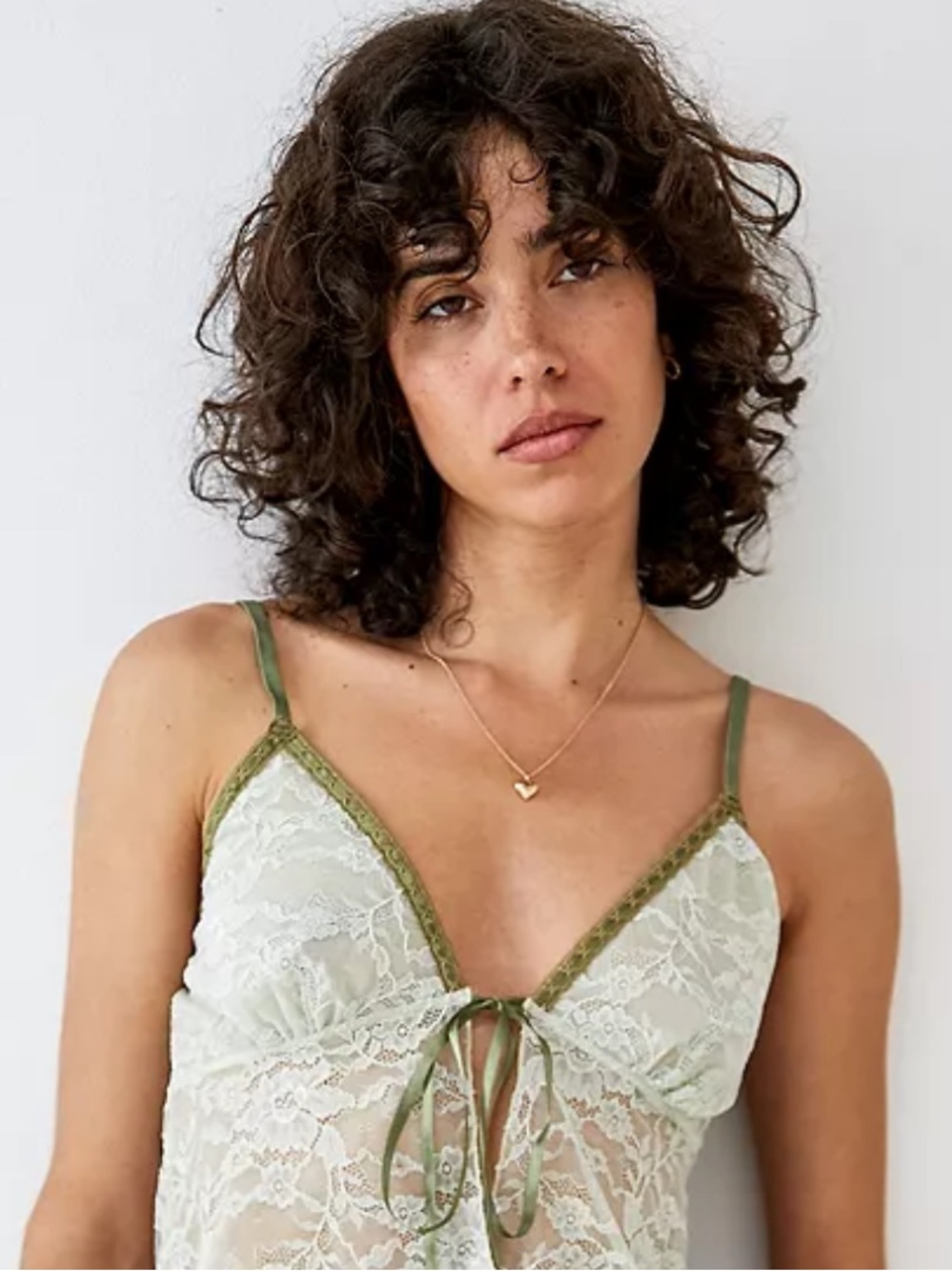 Cider Ivory Lace Cropped Camisole with Sage Trim